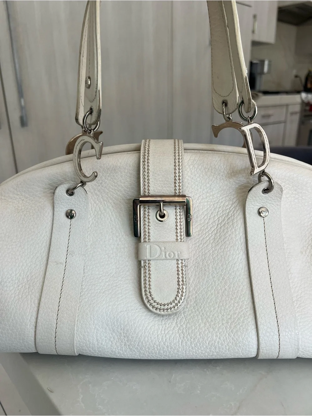 Dior Cream Leather Satchel with Silver Hardware